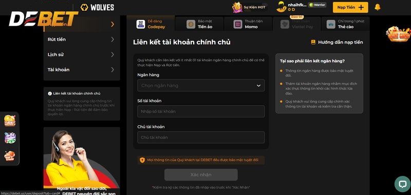 Hướng dẫn nạp tiền Debet theo 4 hình thức giao dịch
