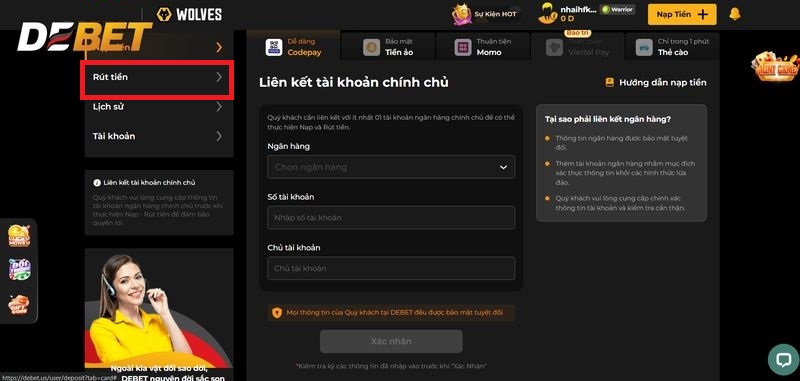 Quy trình rút tiền tại nhà cái thể thao Debet